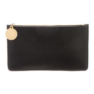 Stella McCartney Vegan Leather Zip Pouch Wallet Black Gold Zipper Clutch Case